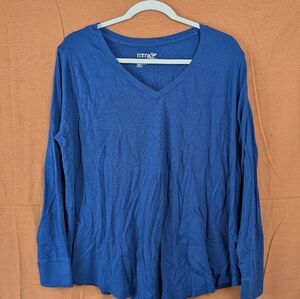 Terra & Sky Blue Long Sleeve Tee 1X Cotton / Modal